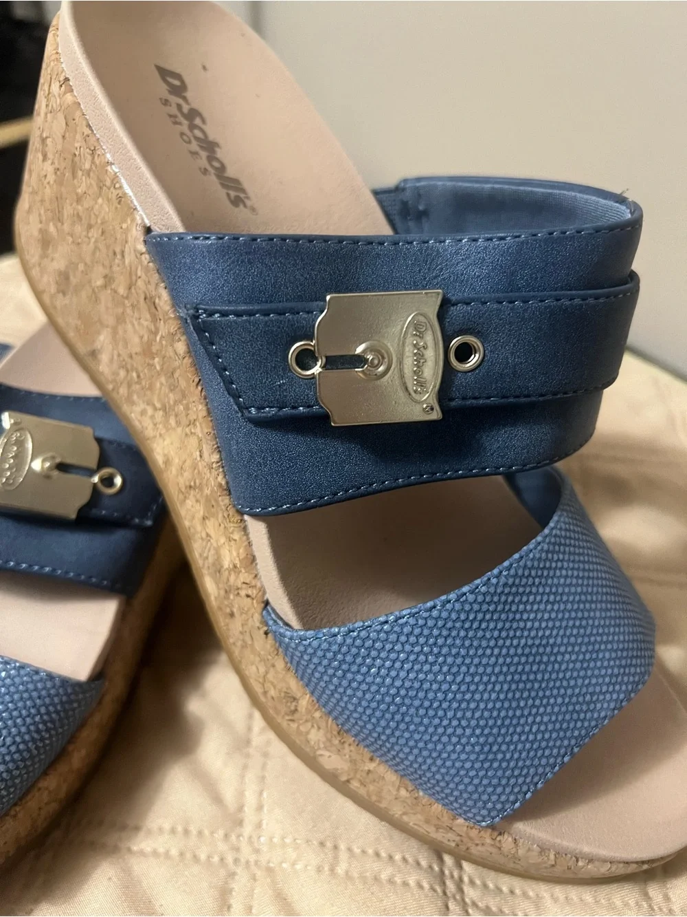 Dr. Scholl's Blue Cali Vibe Double-Strap Slide Wedges